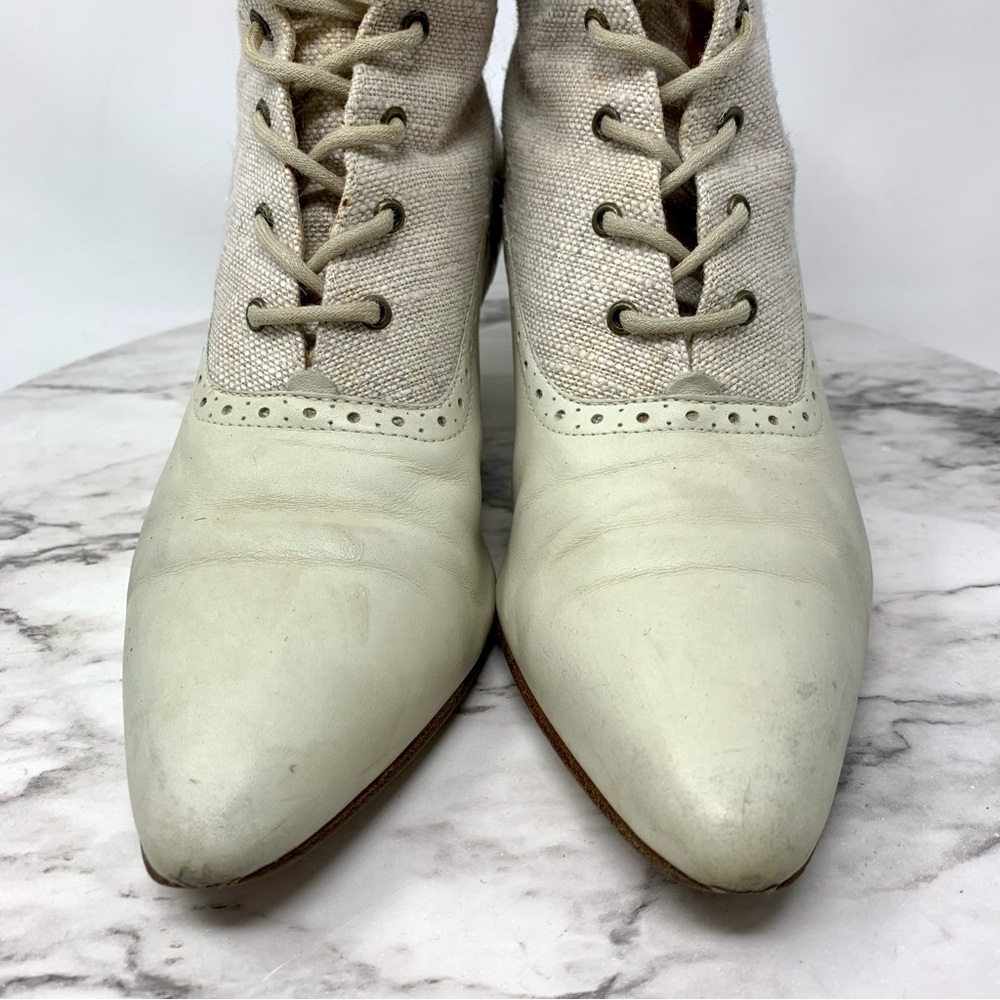 VTG Nine West Lace Up Two Tone Pointed Toe Boots 7.5 Victorian Edwardian Cosplay - Picture 11 of 16